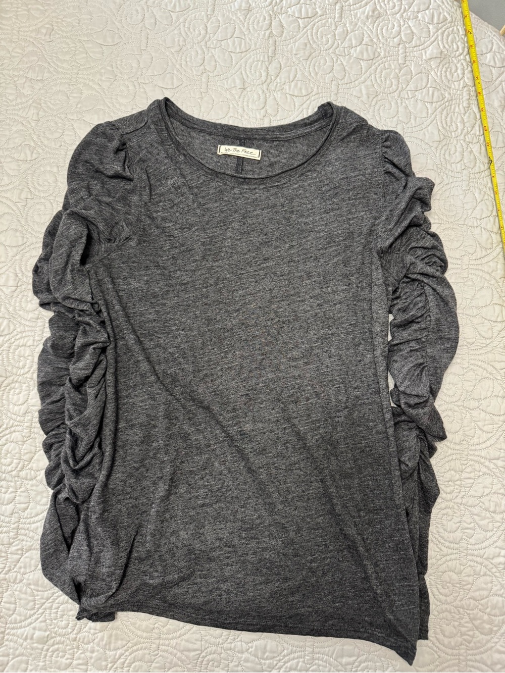 We The Free Charcoal Gray Ruffled Long-Sleeve Tee